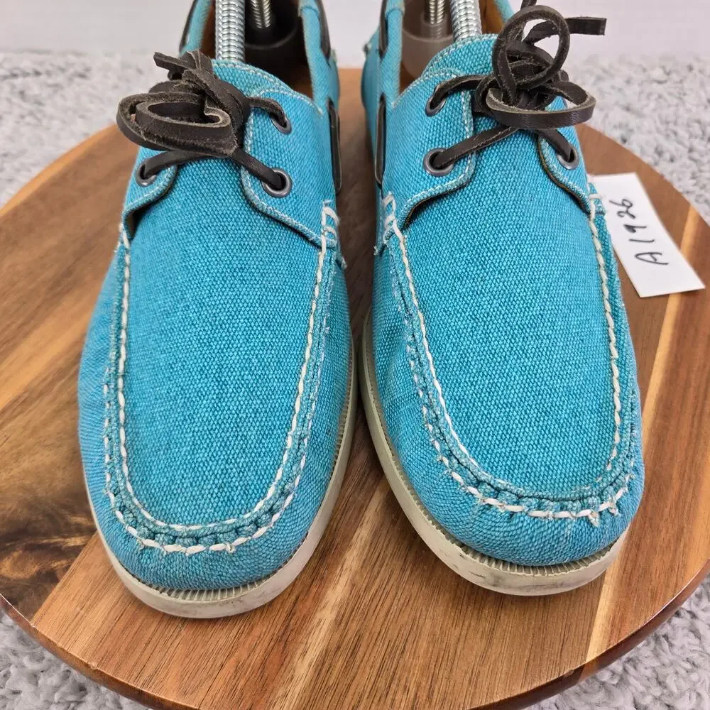 Peter Millar Mens 9M Light Blue Canvas Casual Lifestyle Daily Loafer Boat Shoe